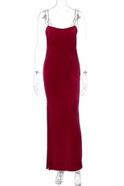 Chic Velvet O-Ring Hollow Out Backless Maxi Dress for Y2K and Coquette Aesthetic