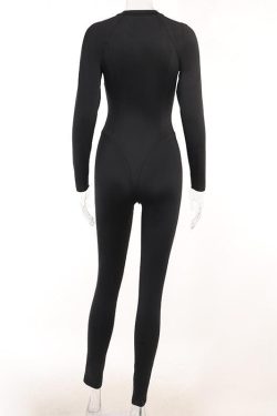 Chic Y2K Aesthetic Zip-Up PU Leather Long Sleeve High Neck Jumpsuit for Trendy Outfits