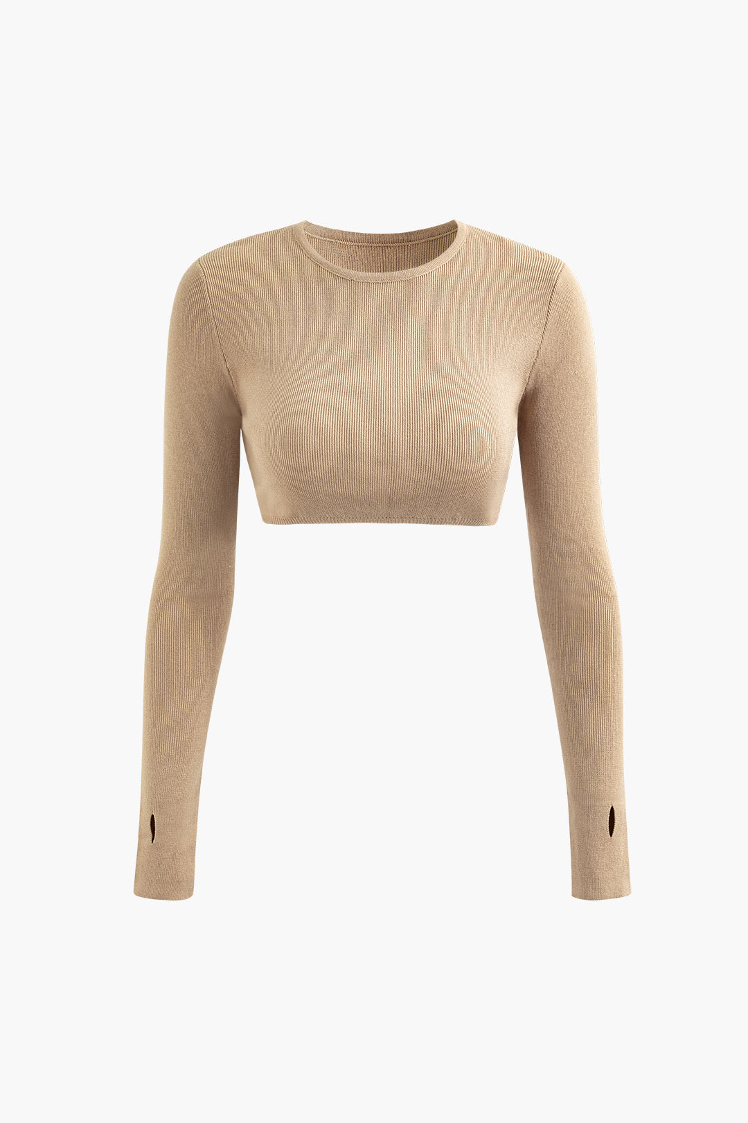 Chic Y2K Fashion: Round Neck Long Sleeve Knit Crop Top & Textured Knit Slit Skirt Set