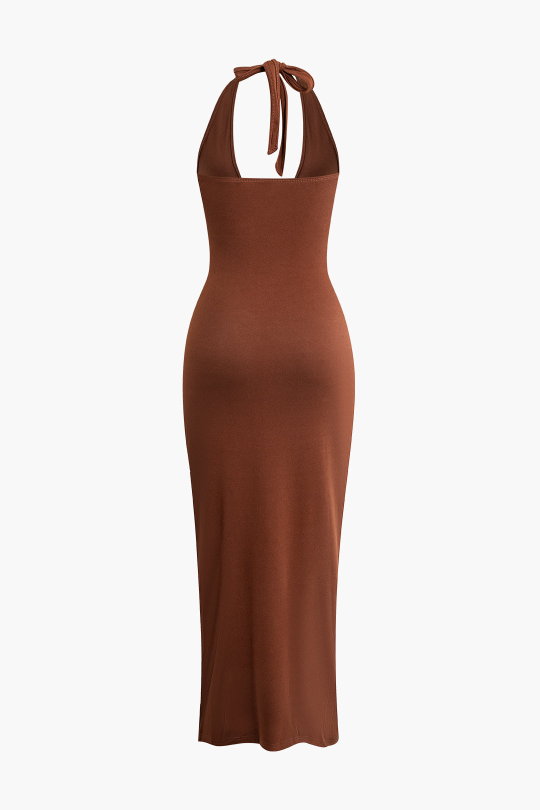 Chic Y2K Fashion Tie Halter Ruched Deep V-Neck Maxi Dress with Slit for Aesthetic Vibes