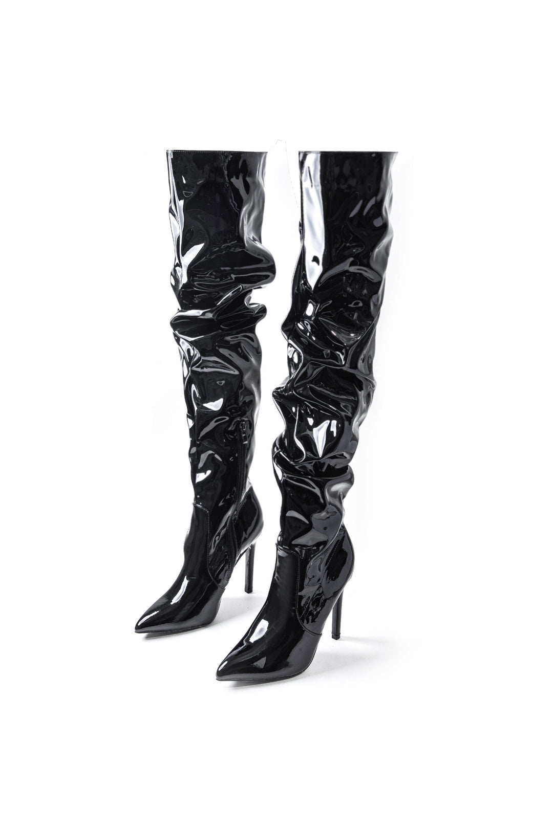 Chic Y2K Patent Leather Pointed Toe Knee High Heeled Boots for Trendy Outfits