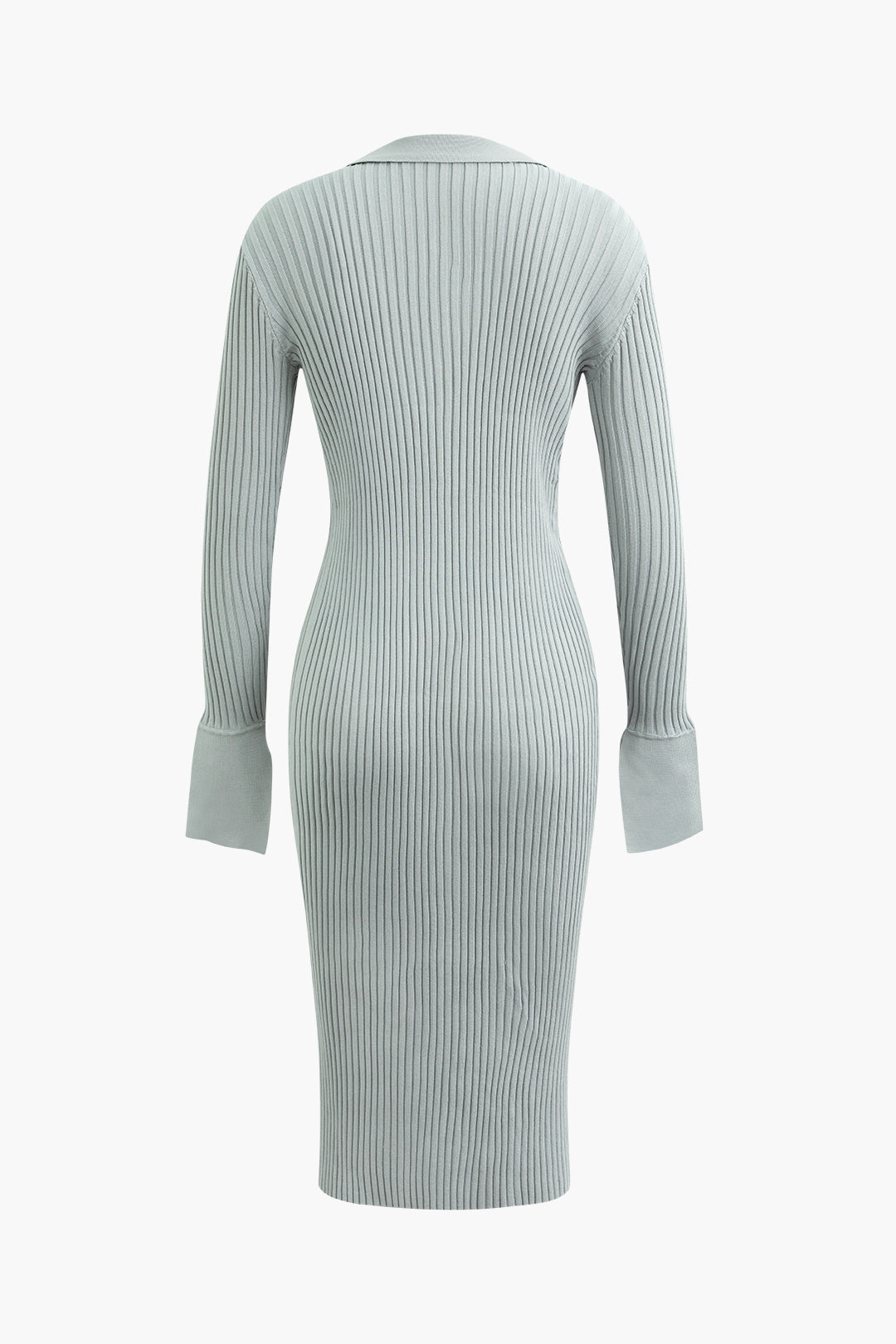 Chic Y2K Style Collar Button-Up Rib Knit Midi Dress for Trendy Aesthetic Outfits