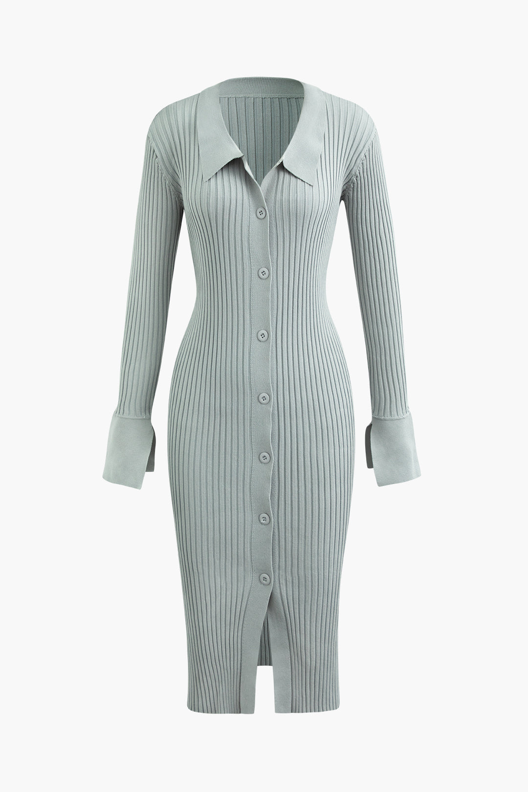 Chic Y2K Style Collar Button-Up Rib Knit Midi Dress for Trendy Aesthetic Outfits