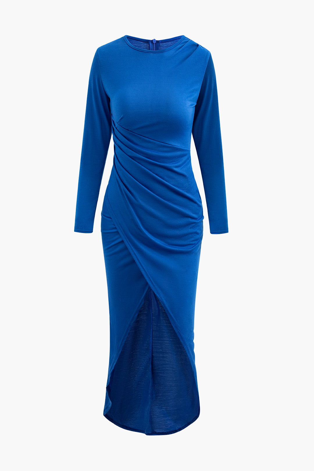 Chic Y2K Style Round Neck Ruched Slit Wrap Maxi Dress for Effortless Aesthetic Fashion