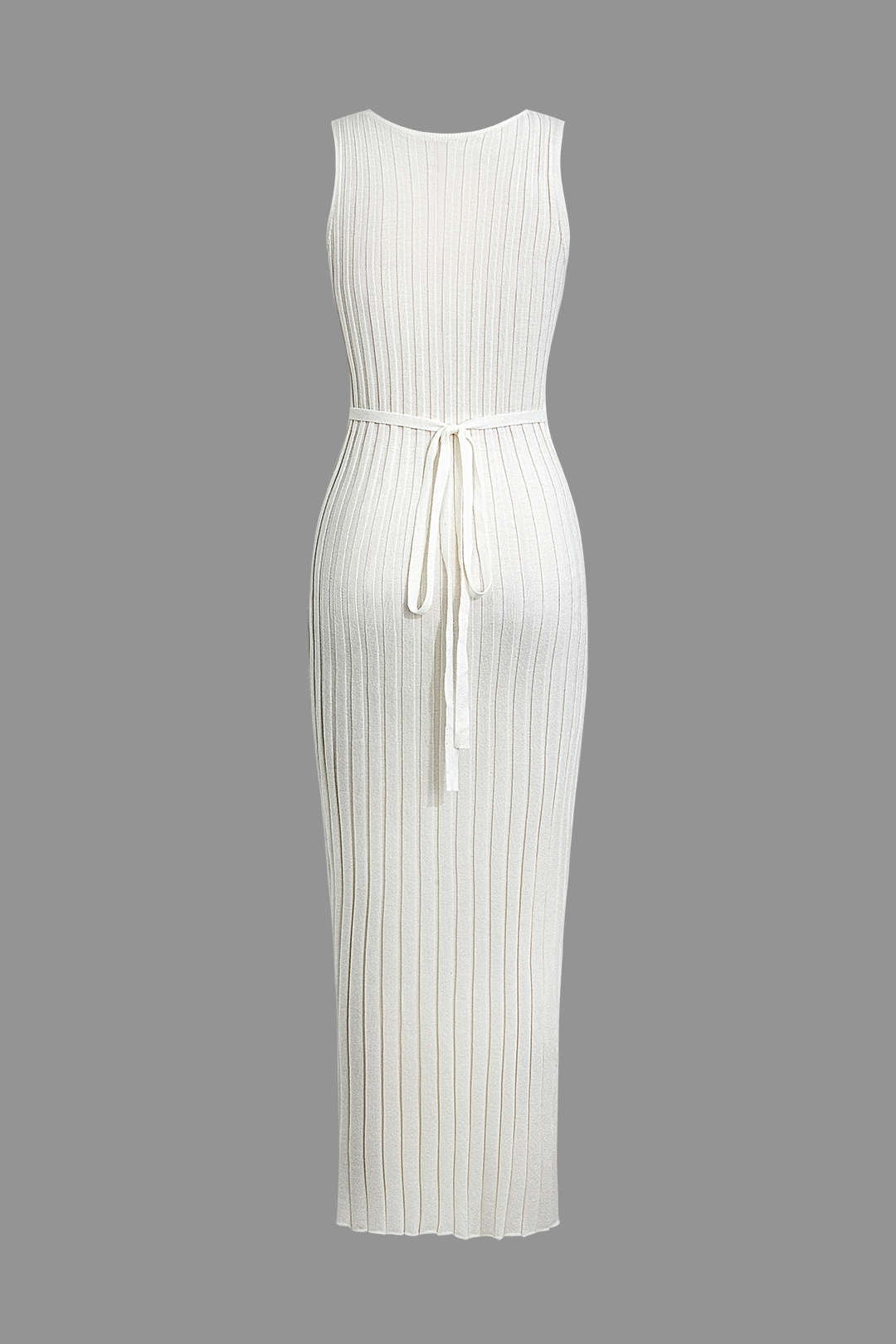 Chic Y2K Style Round Neck Tie Waist Rib Knit Tank Dress for Effortless Aesthetic Looks