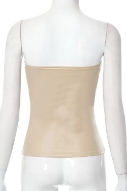 Chic Y2K Style Zip-Up PU Leather Tube Top for a Trendy Winter Look