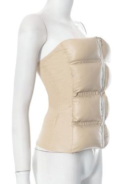 Chic Y2K Style Zip-Up PU Leather Tube Top for a Trendy Winter Look