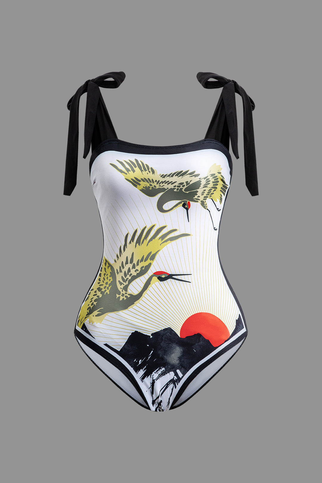 Chinoserie Pattern Knot Bodysuit & Skirt Set - Y2K Aesthetic Swimwear Outfit