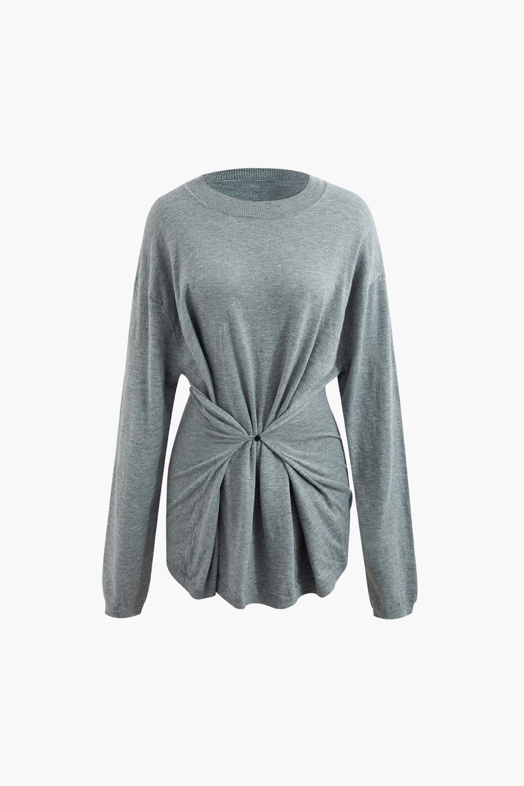 Cinched Waist Long Sleeve Knit Top - Y2K Fashion Comfy Aesthetic Pullover for Stylish Looks