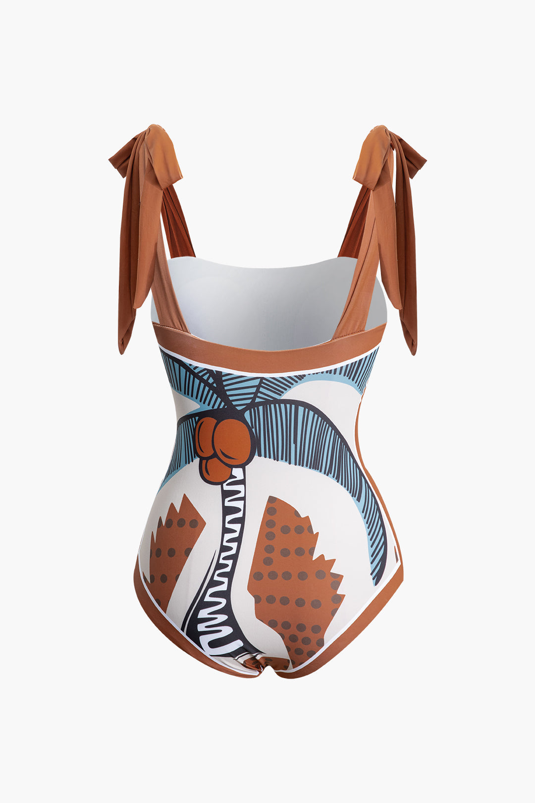 Coconut Tree Print Knot Strap One-Piece Swimsuit for Y2K Aesthetic Beach Vibes