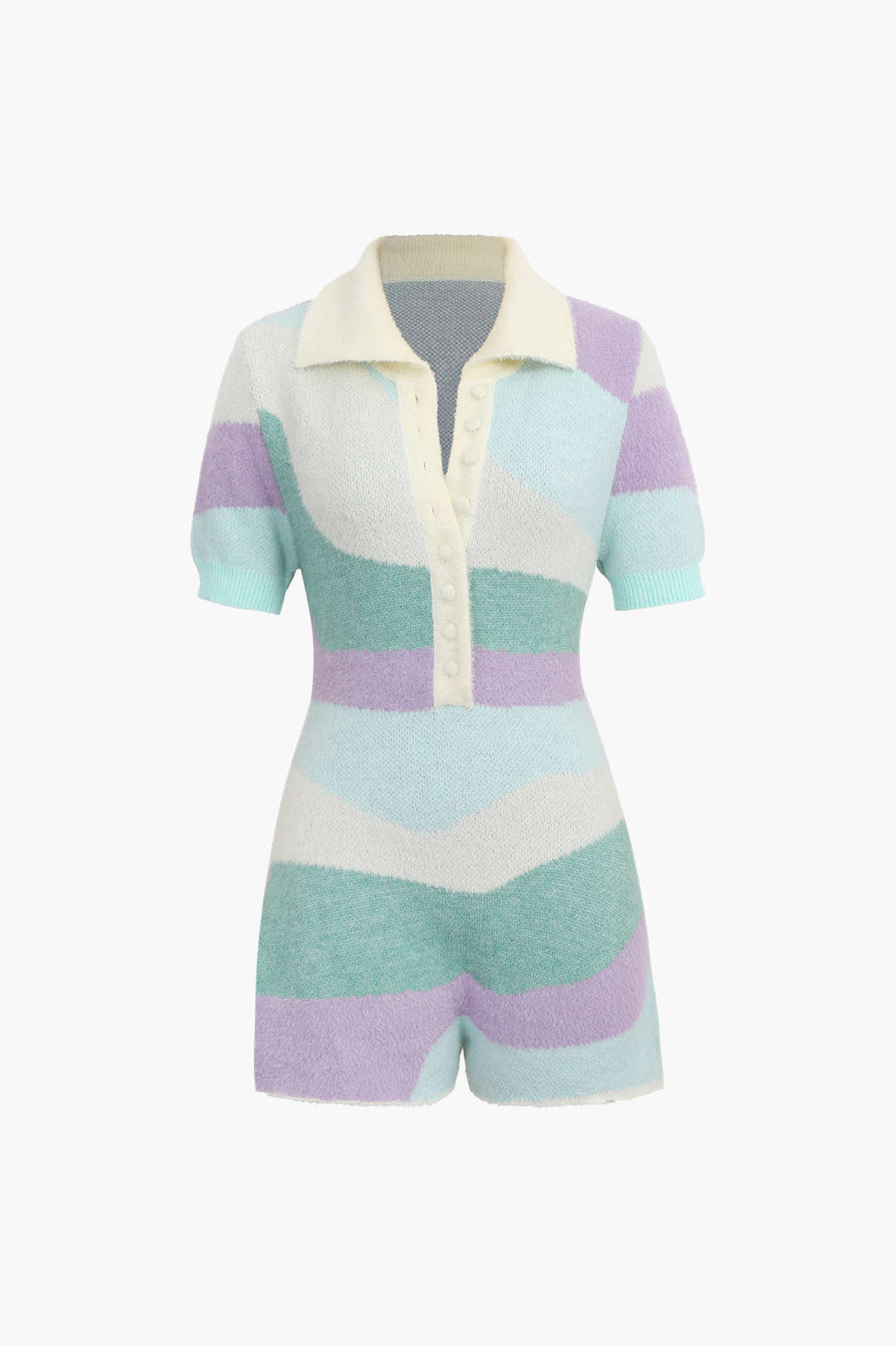 Color Block Knitted Short Sleeve Romper - Y2K Aesthetic Cute Outfit for Trendy Looks