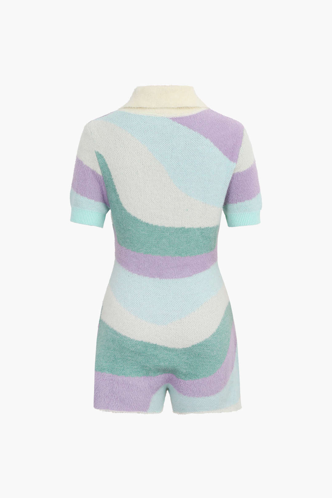 Color Block Knitted Short Sleeve Romper - Y2K Aesthetic Cute Outfit for Trendy Looks