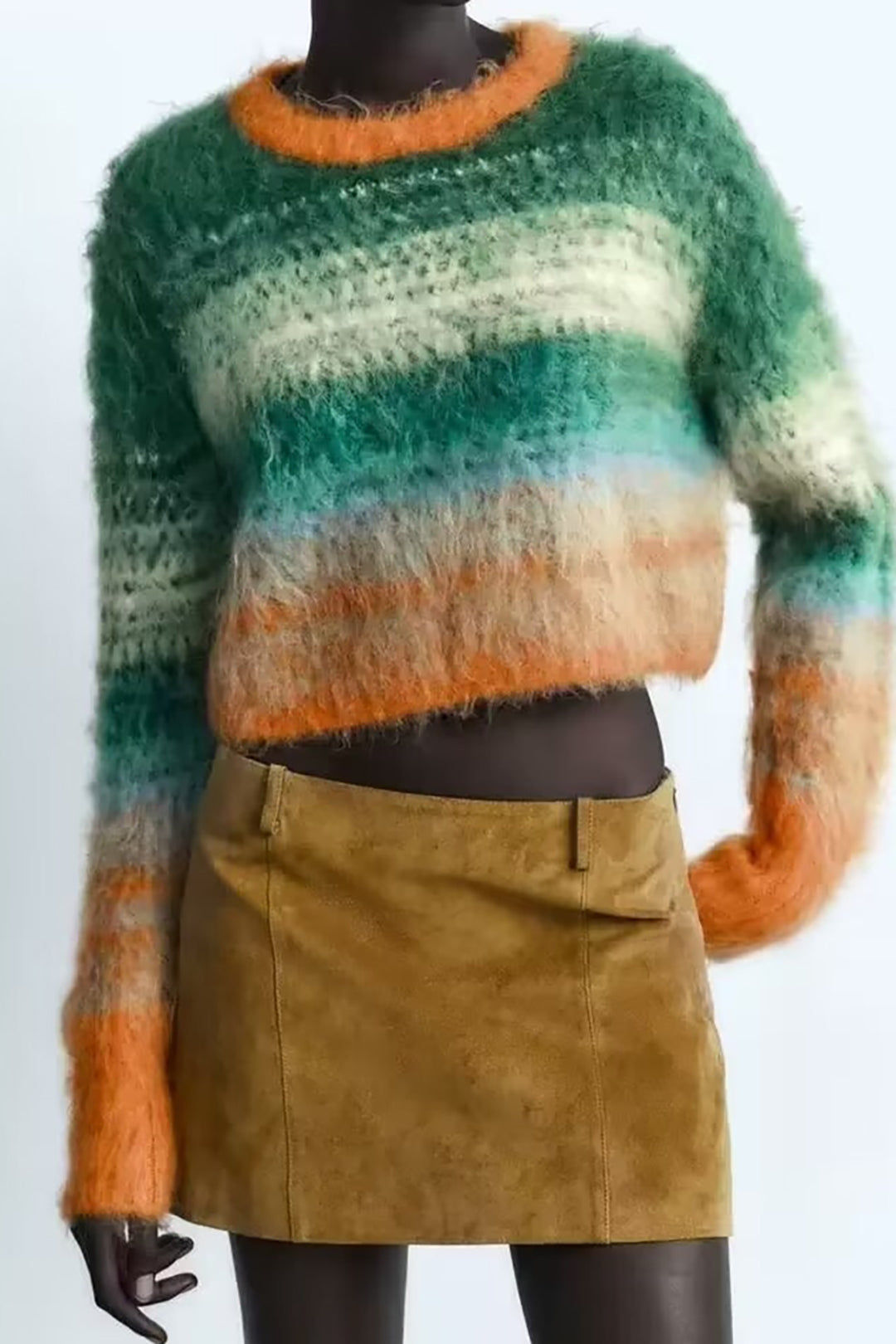 Color Block Round Neck Knit Sweater - Y2K Aesthetic Comfy Top for Trendy Outfits