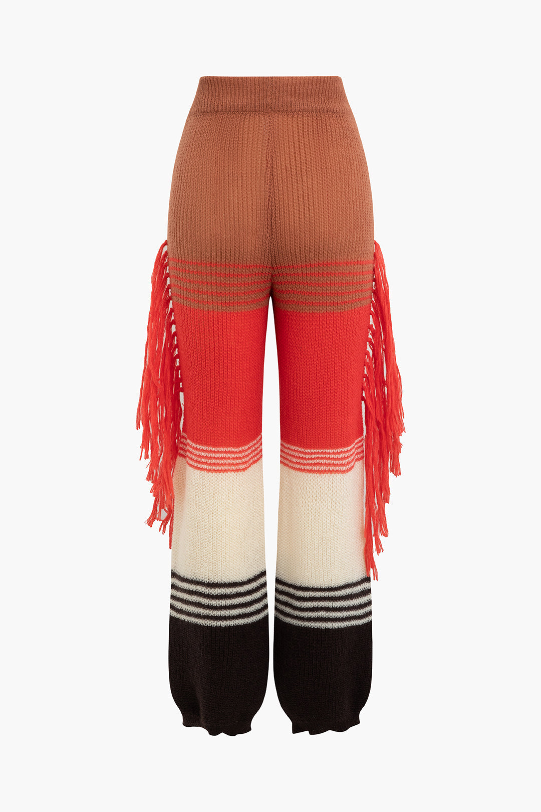 Colorblock Fringe Cuffed Hem Knit Pants - Y2K Aesthetic Comfy Fashion Statement Piece