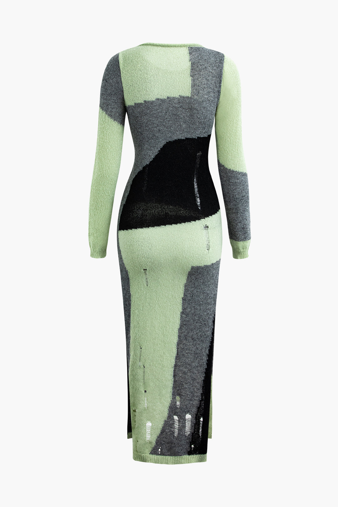 Colorblock Knit Slit Midi Dress - Y2K Aesthetic with Distressed Details for Trendy Looks