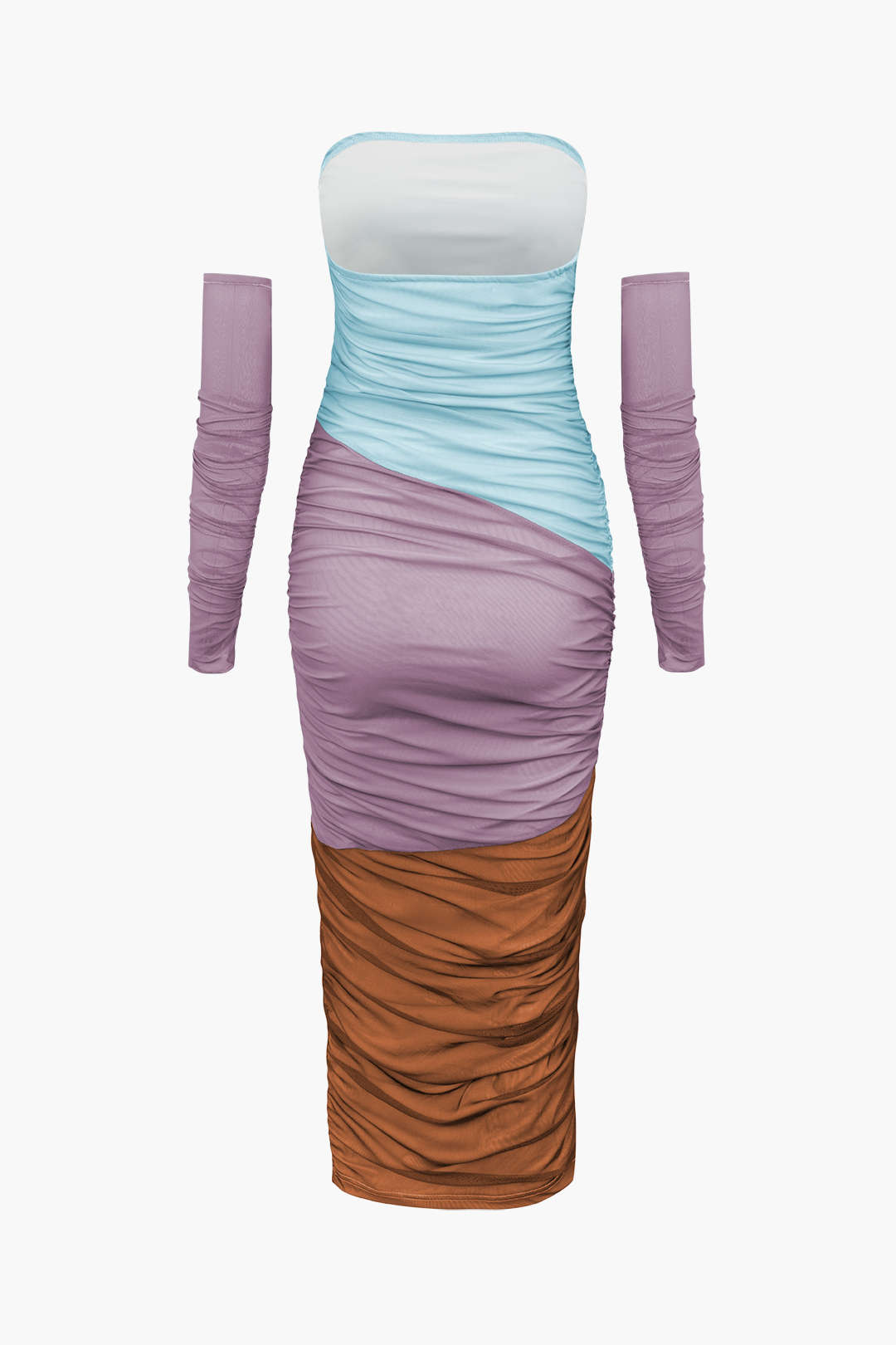 Colorblock Strapless Maxi Dress with Ruched Detail and Stylish Sleeves for Y2K Aesthetic