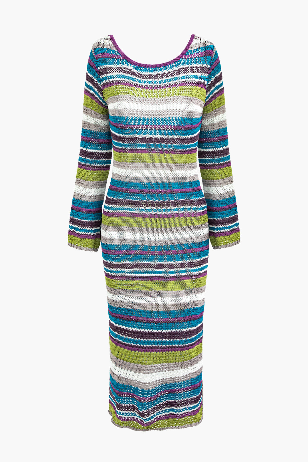 Colorblock Stripe Backless Knit Midi Dress - Y2K Aesthetic Fashion Statement Piece