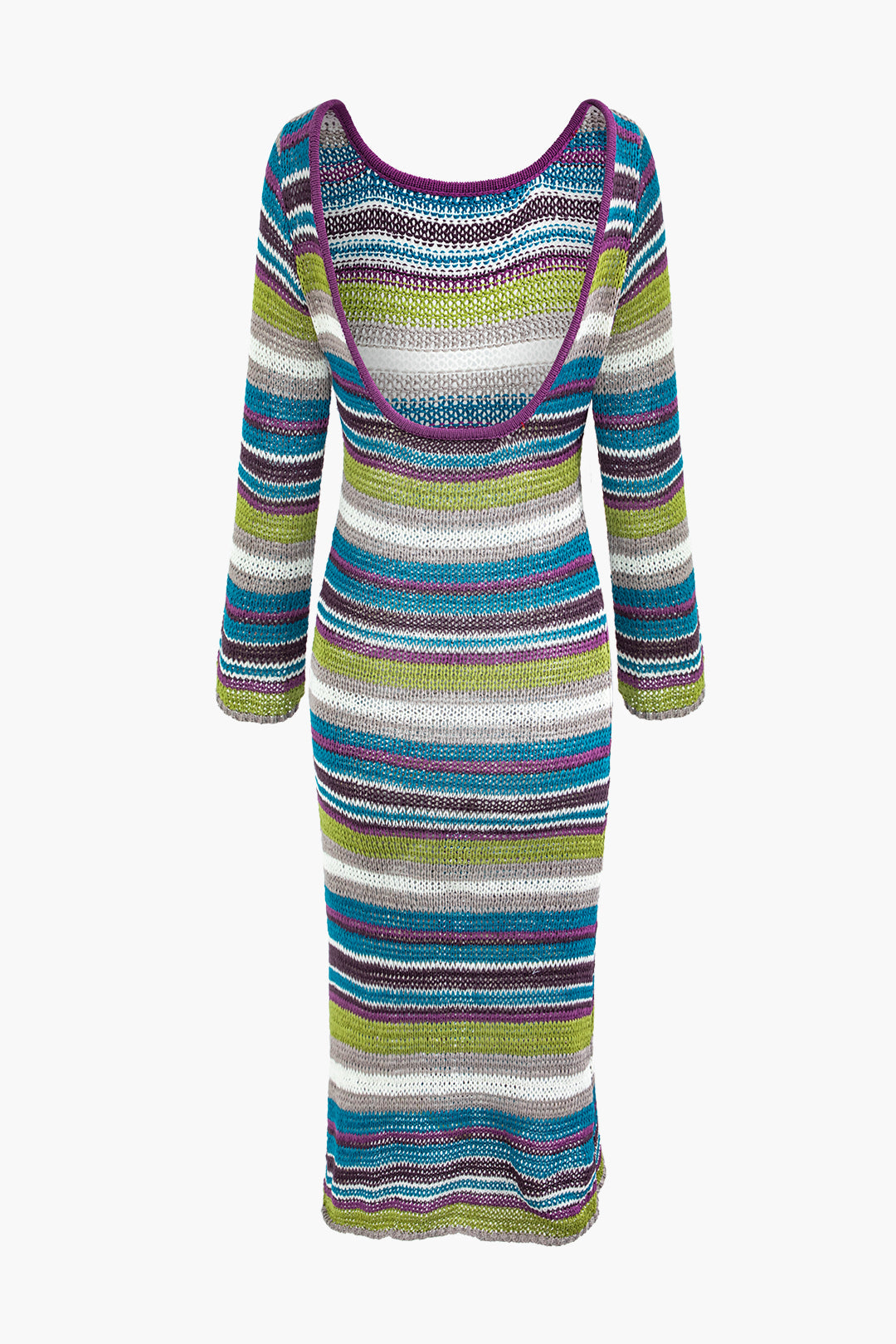 Colorblock Stripe Backless Knit Midi Dress - Y2K Aesthetic Fashion Statement Piece