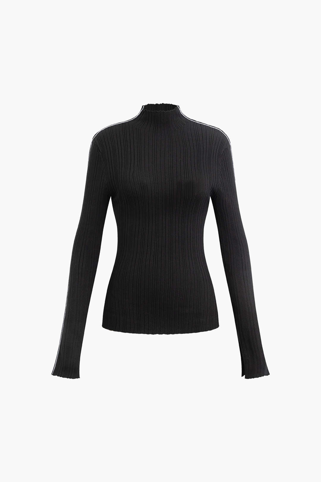 Contrast Line Mock Neck Long Sleeve Knit Top - Y2K Aesthetic Cute Top for Stylish Outfits