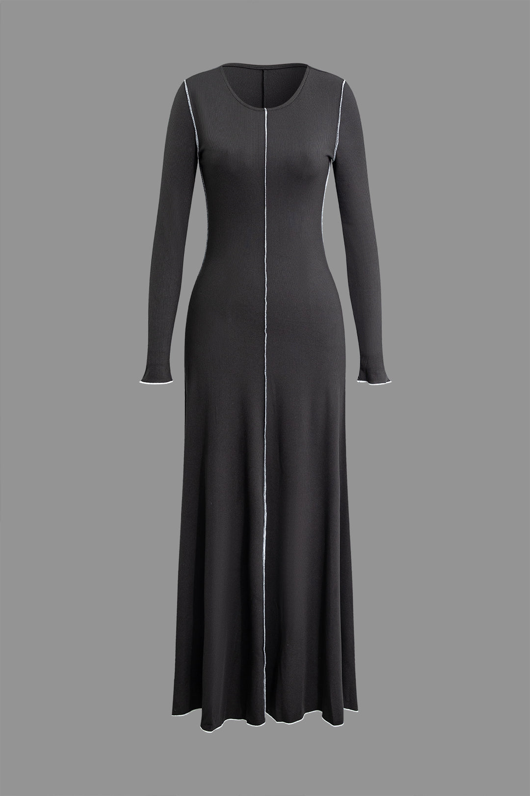 Contrast Line Pleated Long Sleeve Maxi Dress - Y2K Aesthetic Fashion for Effortless Style