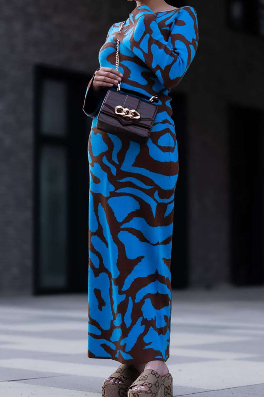 Contrast Pattern Round Neck Knit Maxi Dress - Y2K Aesthetic Fashion for Effortless Style