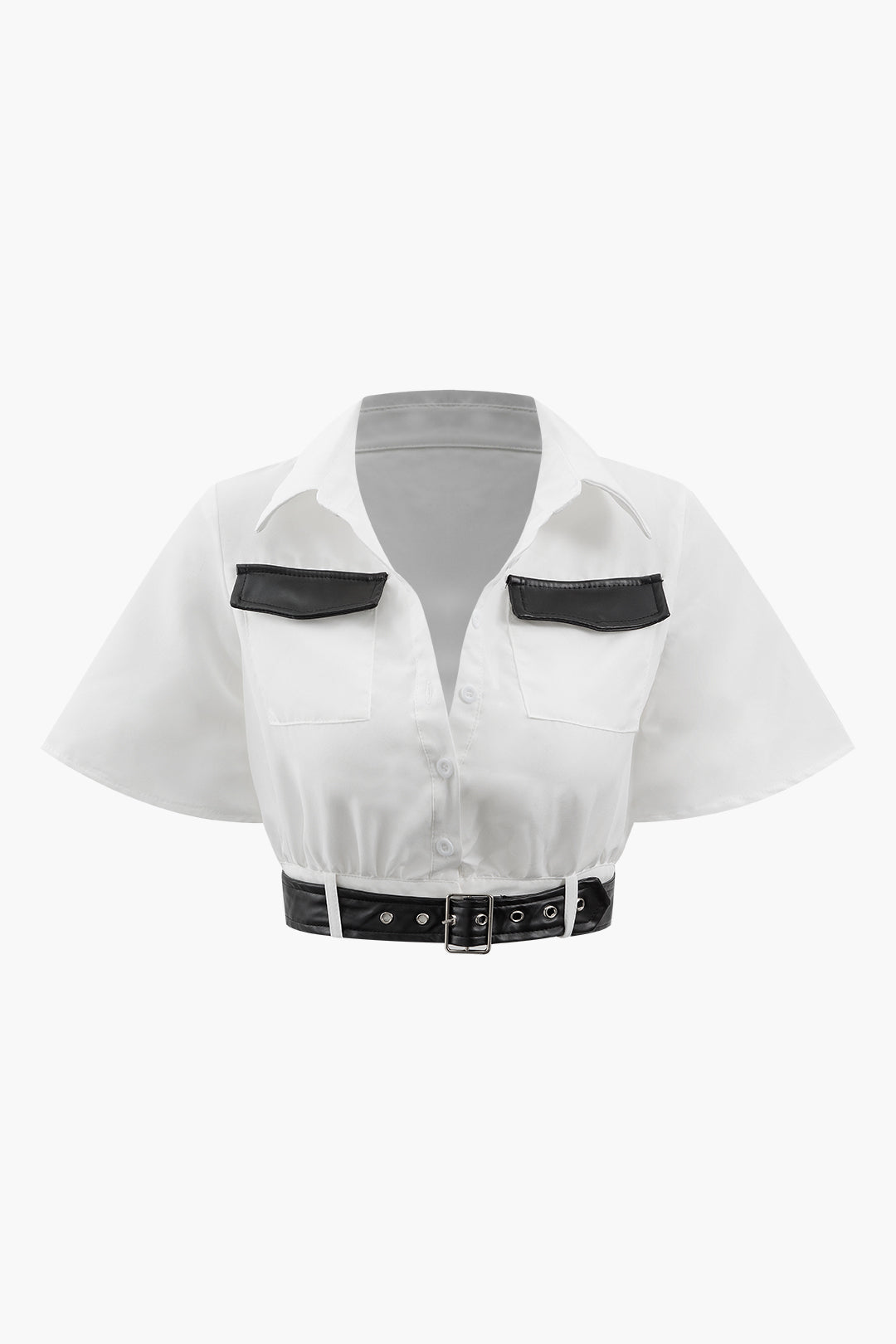 Contrast Pocket Belted Crop Top: Y2K Fashion Essential for Aesthetic Outfits