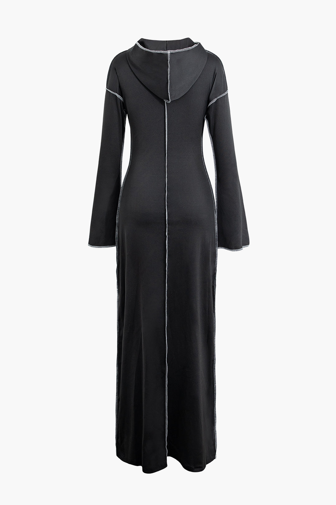 Contrast Stitching Bell Sleeve Hooded Maxi Dress - Y2K Aesthetic Fashion Statement Piece