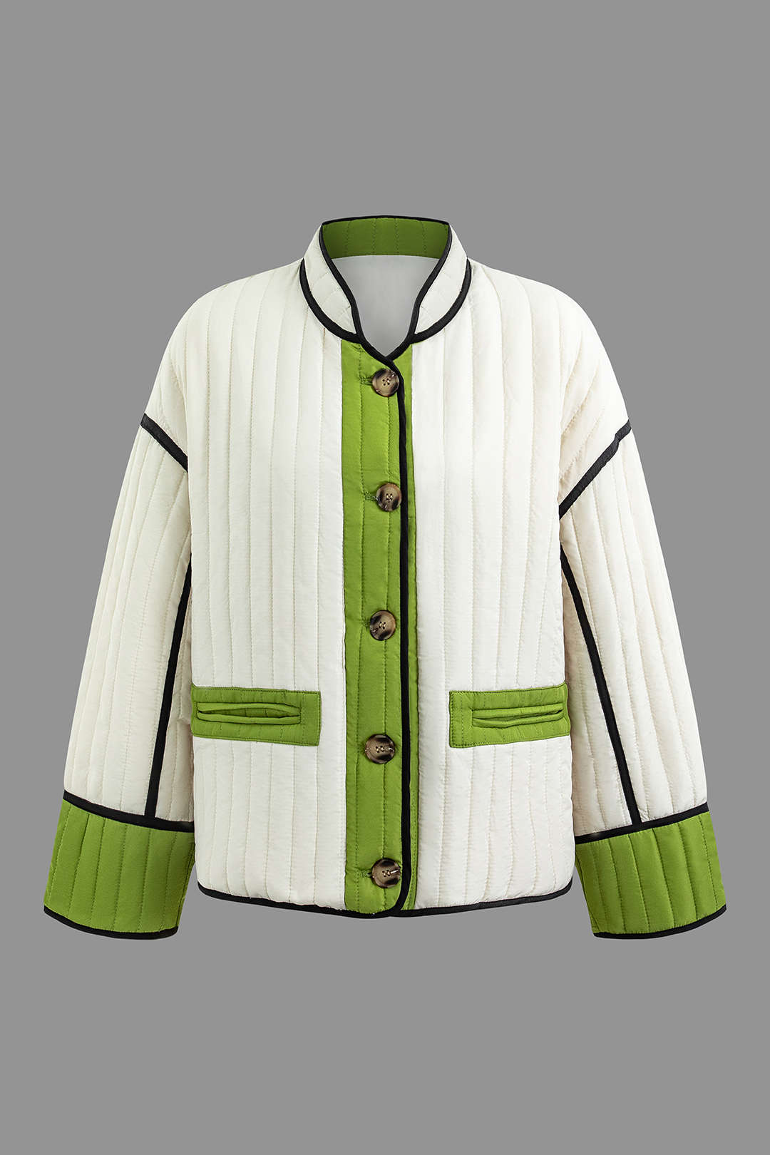 Contrast Stitching Y2K Aesthetic Button-Up Stand Collar Jacket for Trendy Outfits