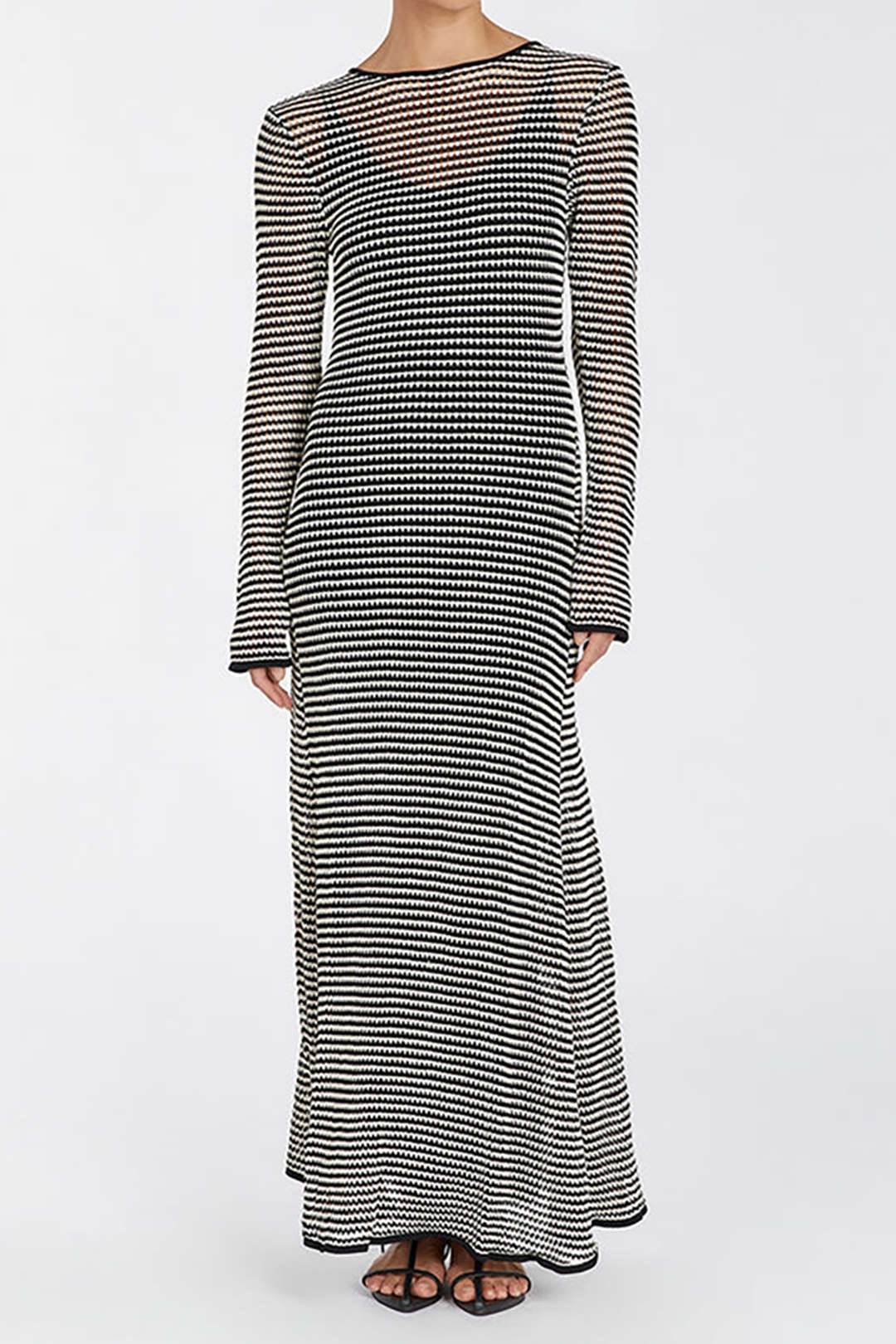 Contrast Stripe Long Sleeve Knit Maxi Dress - Y2K Aesthetic Fashion for Effortless Style