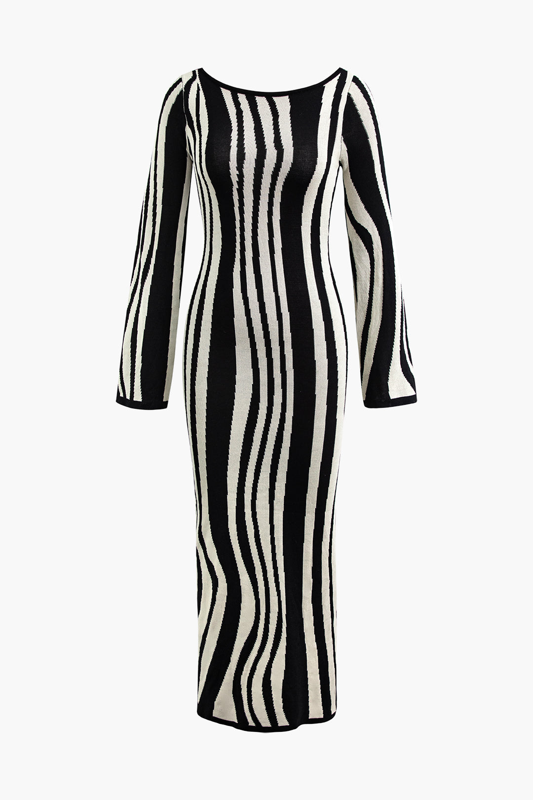 Contrast Stripe Round Neck Knit Maxi Dress - Y2K Aesthetic Fashion for Effortless Style