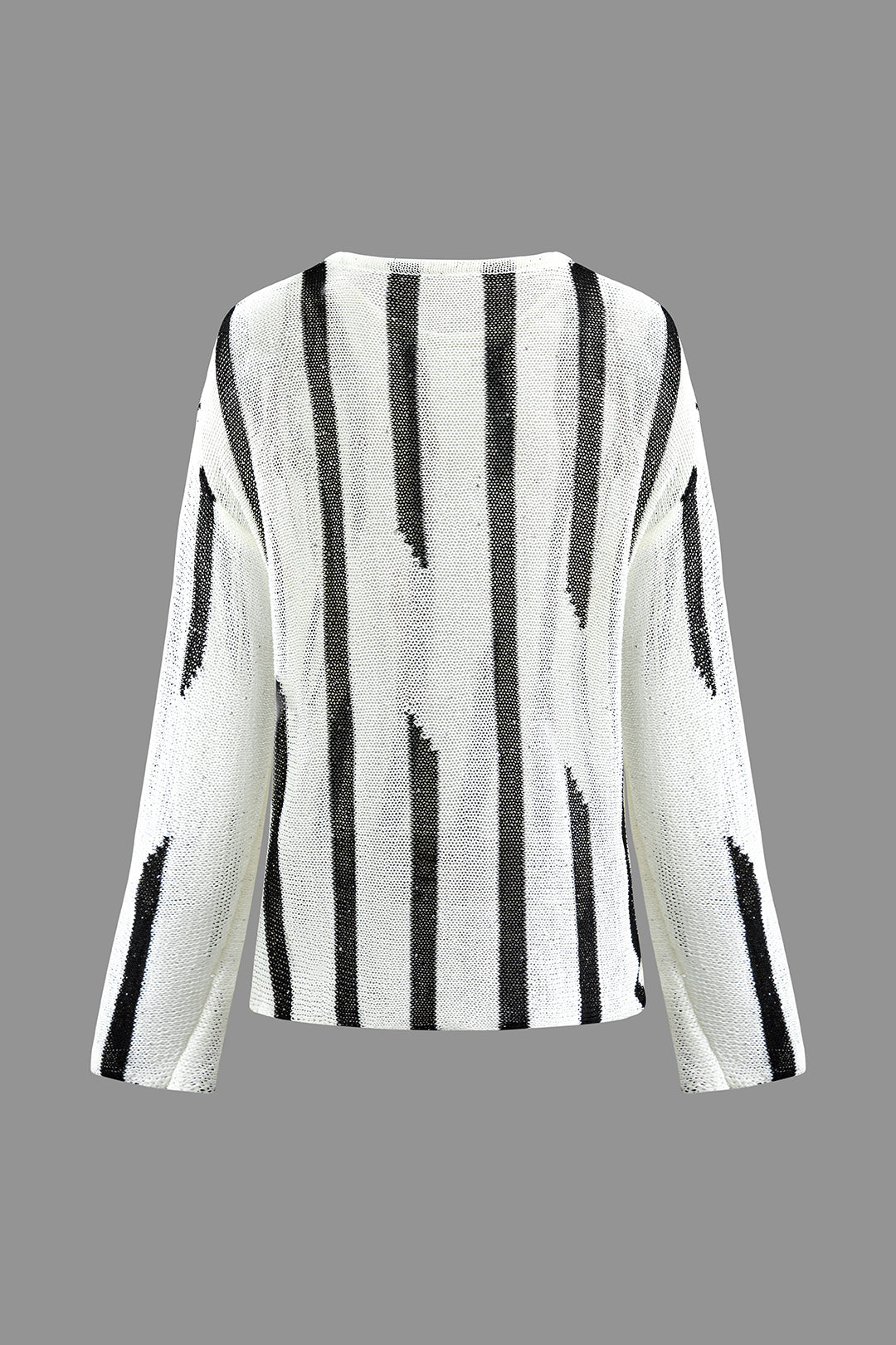 Contrast Stripe Y2K Aesthetic Open Knit Long Sleeve Top for Trendy Outfits