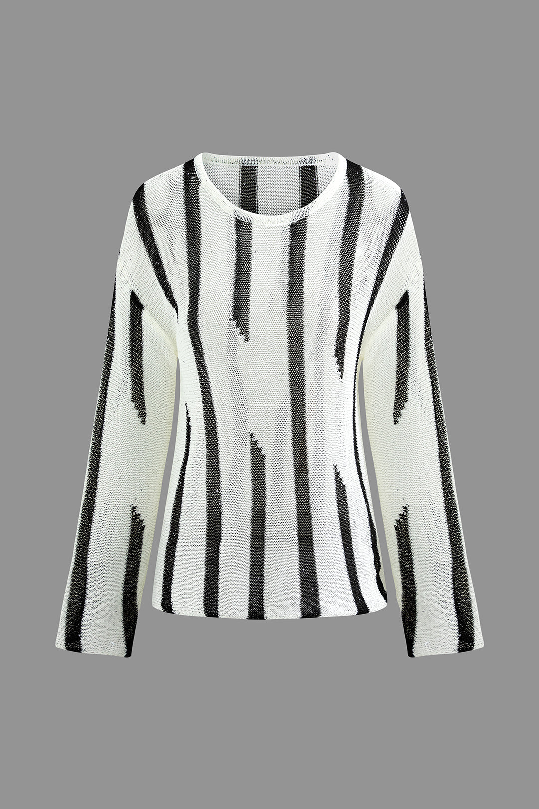 Contrast Stripe Y2K Aesthetic Open Knit Long Sleeve Top for Trendy Outfits