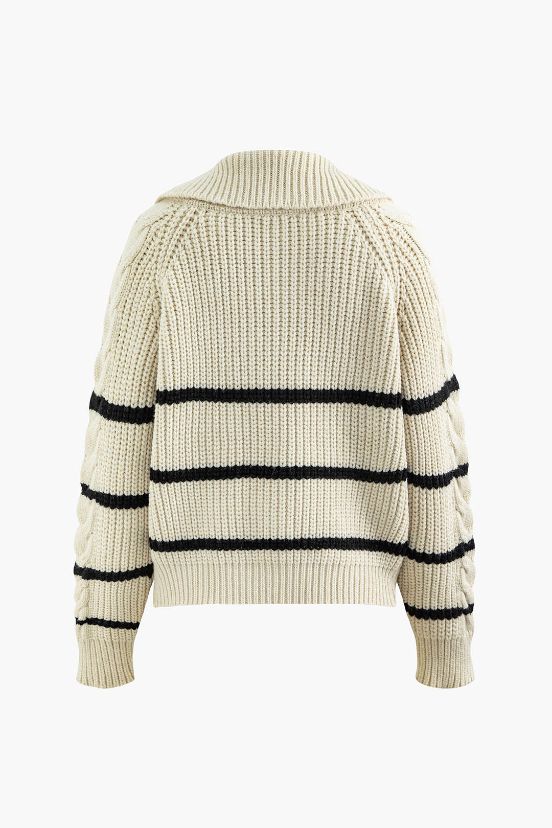 Contrast Stripe Zipper Collar Cable Knit Sweater - Y2K Aesthetic Cozy Top for Stylish Outfits