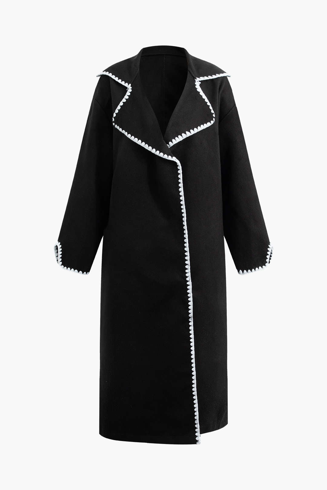 Contrast Trim Button-Up Long Coat - Y2K Aesthetic Outerwear for Chic Layering