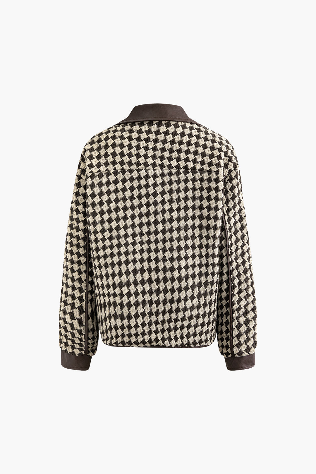 Contrast Trim Check Pattern Flap Pocket Jacket - Y2K Aesthetic Layering Essential