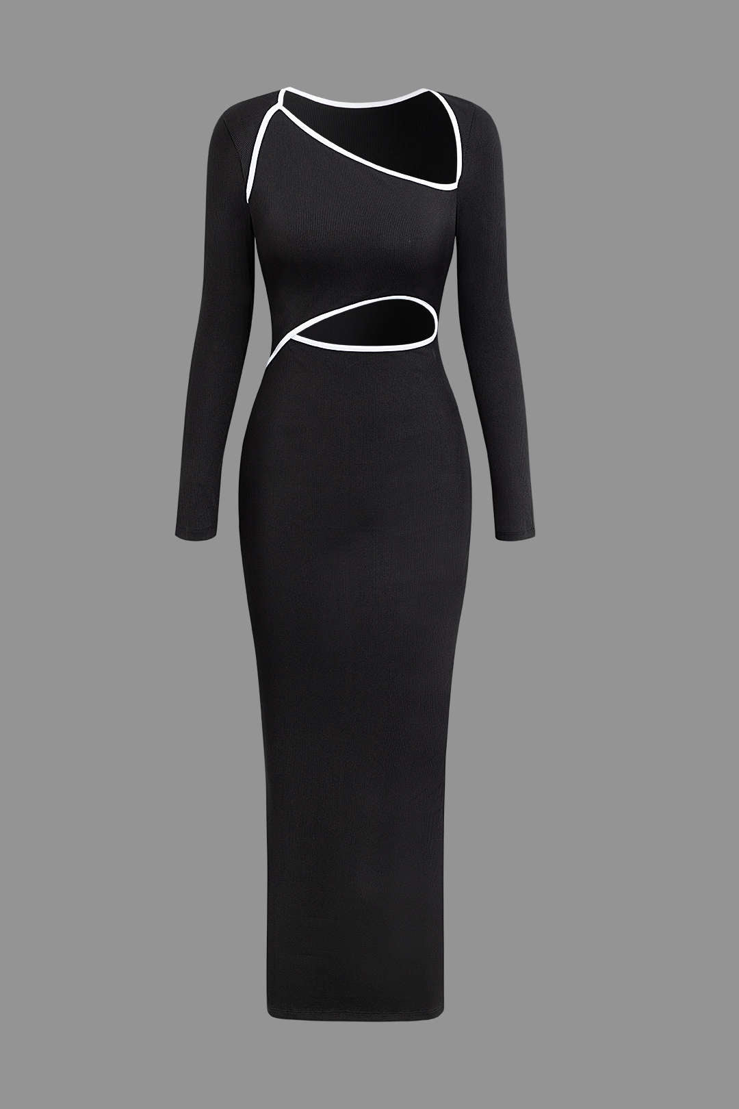 Contrast Trim Cut-Out Asymmetrical Long Sleeve Maxi Dress for Y2K Fashion Lovers