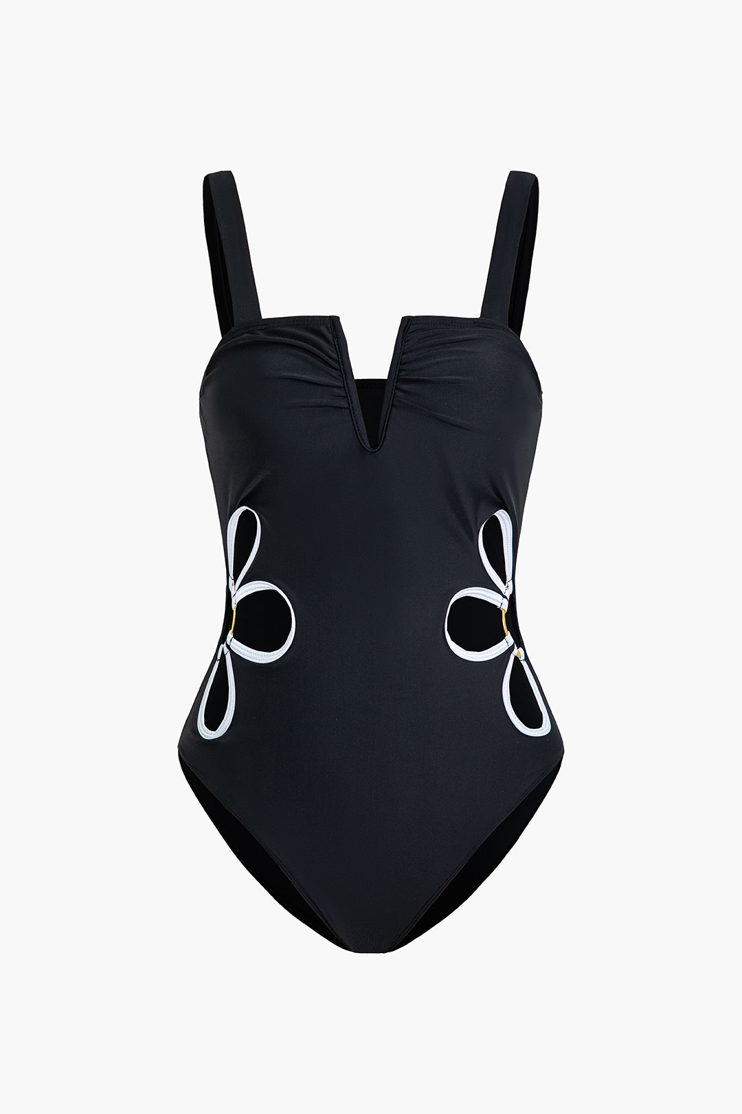 Contrast Trim Cut-Out Notched Neck One-Piece Swimsuit - Y2K Aesthetic Swimwear for Trendy Looks