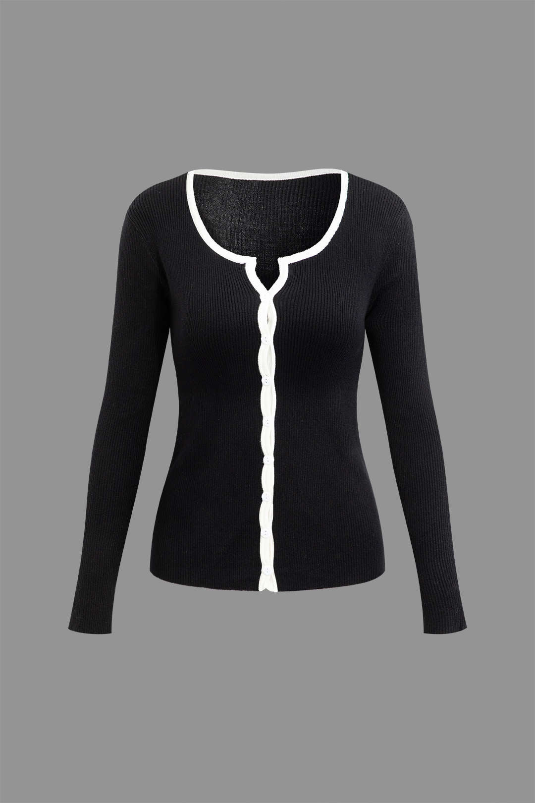 Contrast Trim Square Neck Button-Up Long Sleeve Cardigan in Y2K Aesthetic Style
