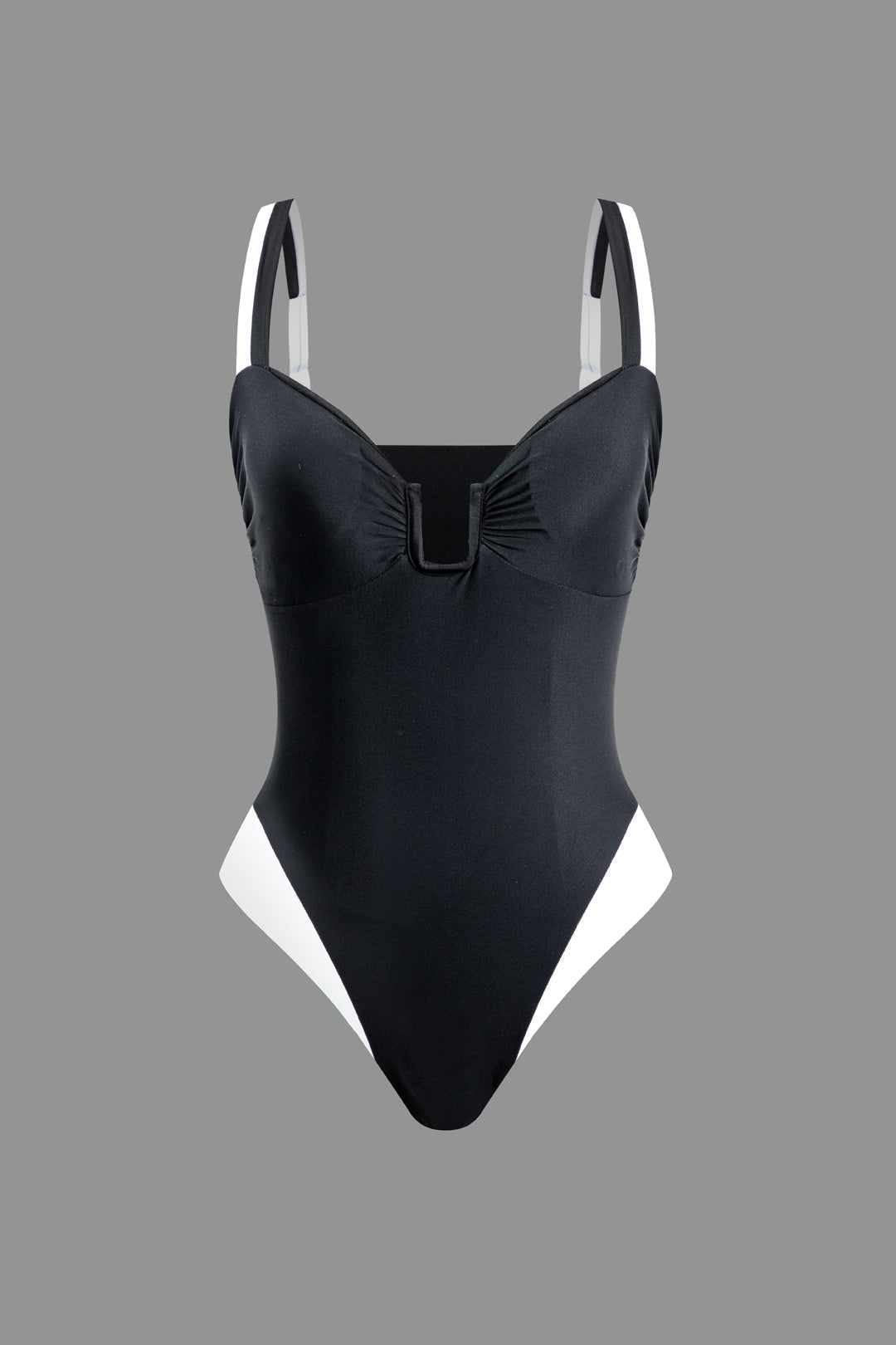 Contrast Trim U-Shape Front Ruched One-Piece Swimsuit in Y2K Aesthetic Style