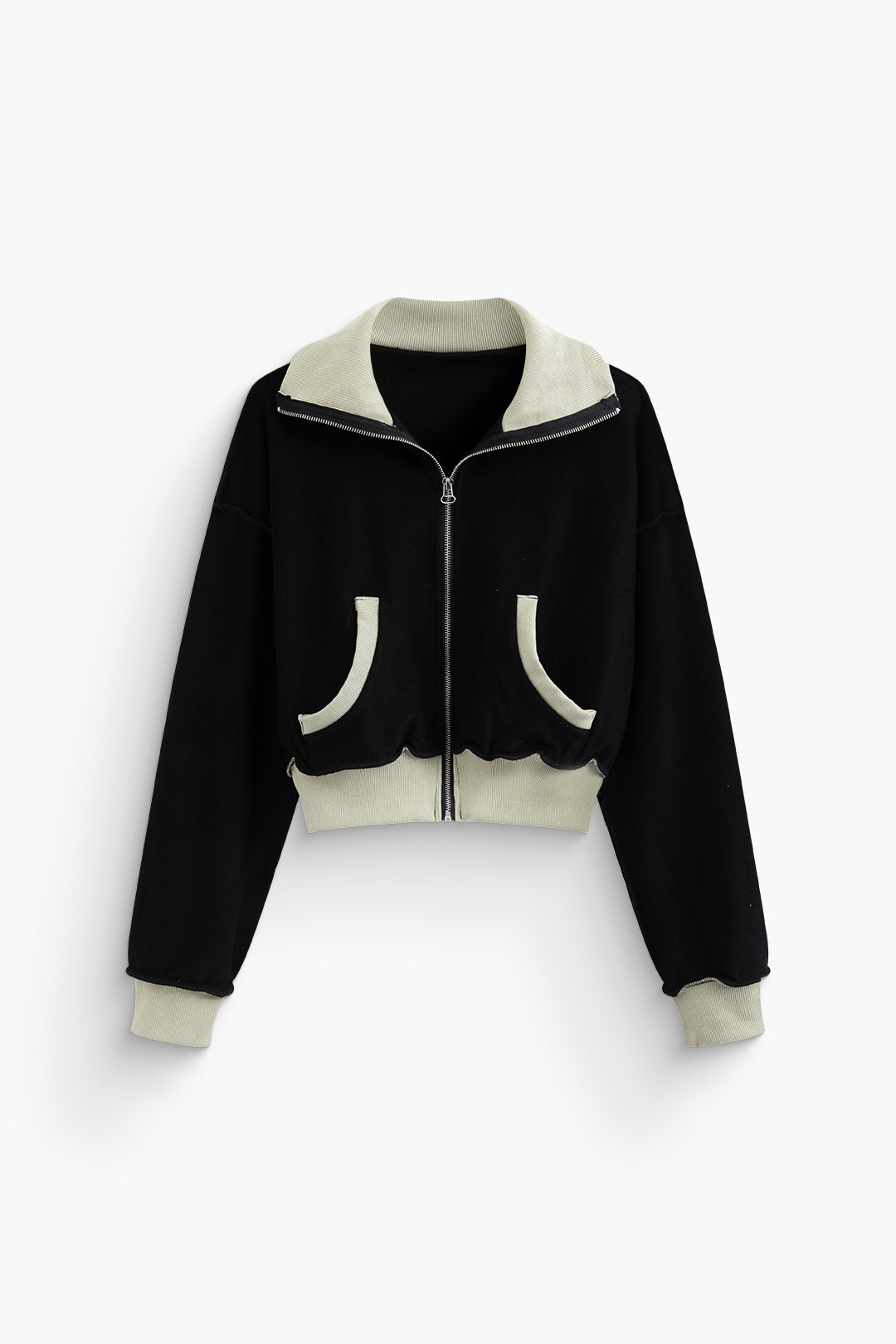 Contrast Trim Zip Up Crop Jacket - Y2K Aesthetic Outerwear for Trendy Outfits