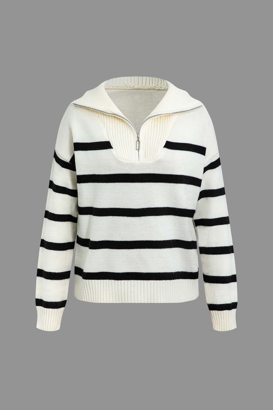 Coquette Aesthetic Contrast Stripe Half-Zip Knit Sweater for Y2K Fashion Lovers