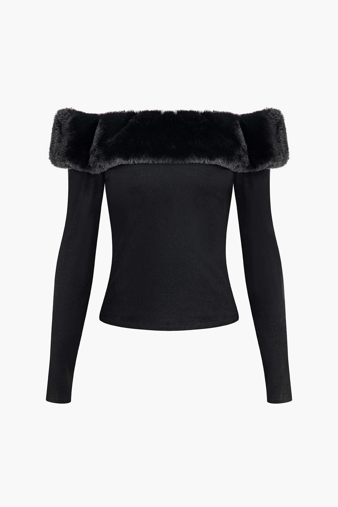 Coquette Aesthetic Faux Fur Trim Off The Shoulder Long Sleeve Top for Y2K Fashion