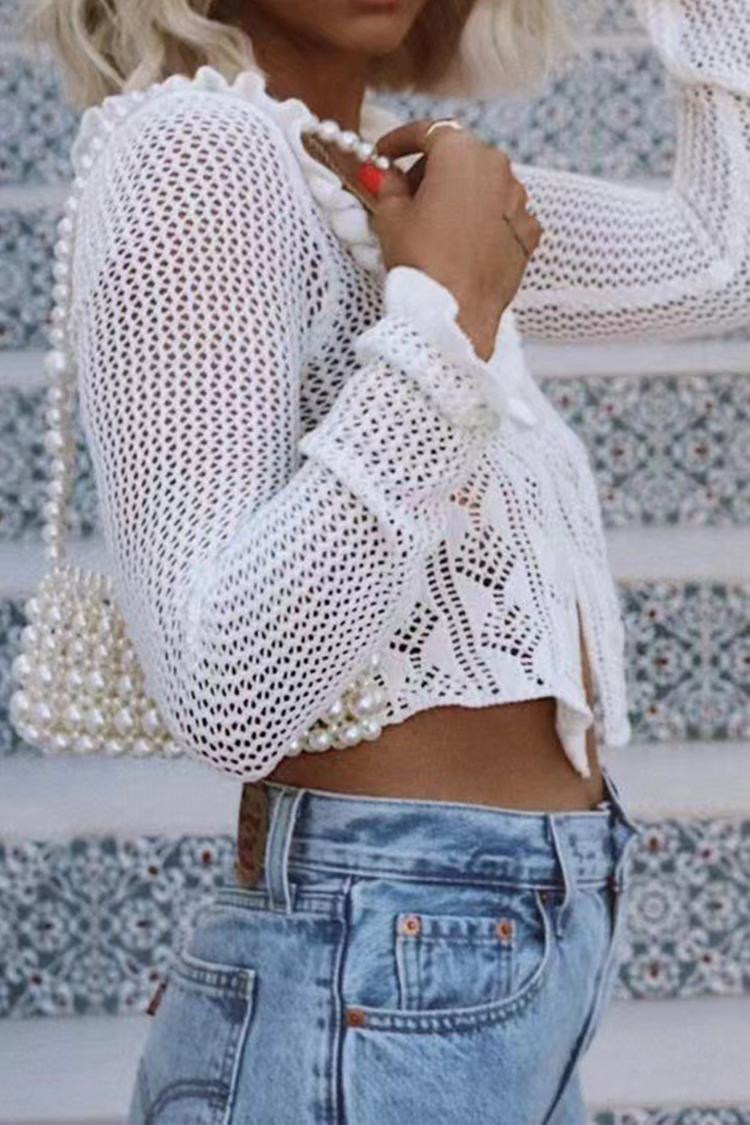 Coquette Aesthetic Open Knit Long Sleeve Crop Cardigan for Y2K Fashion Lovers