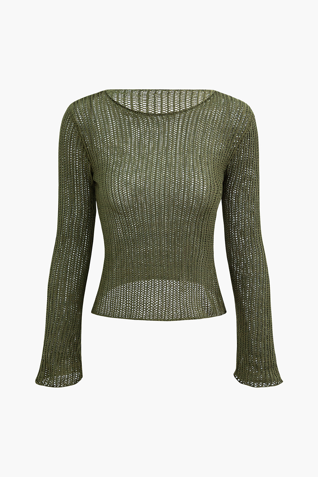 Coquette Aesthetic Round Neck Long Sleeve Open Knit Top for Y2K Fashion Lovers