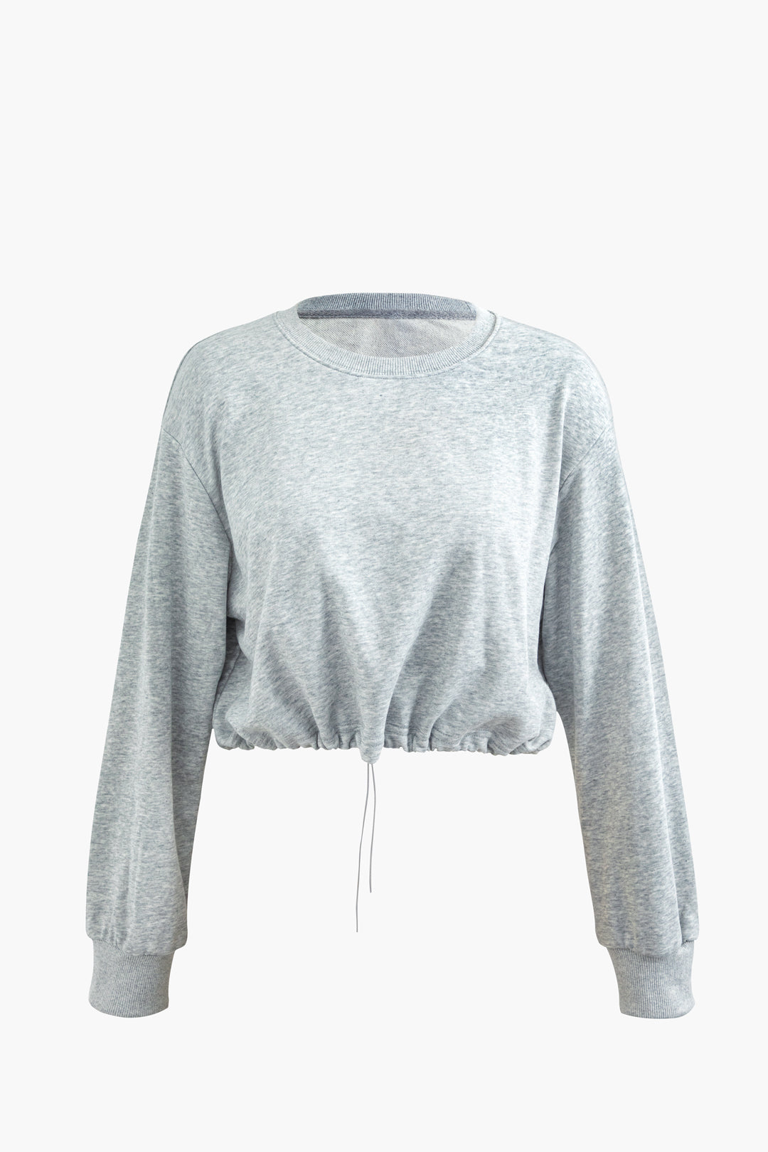 Coquette Aesthetic Solid Drawstring Hem Crop Sweatshirt for Y2K Fashion Lovers