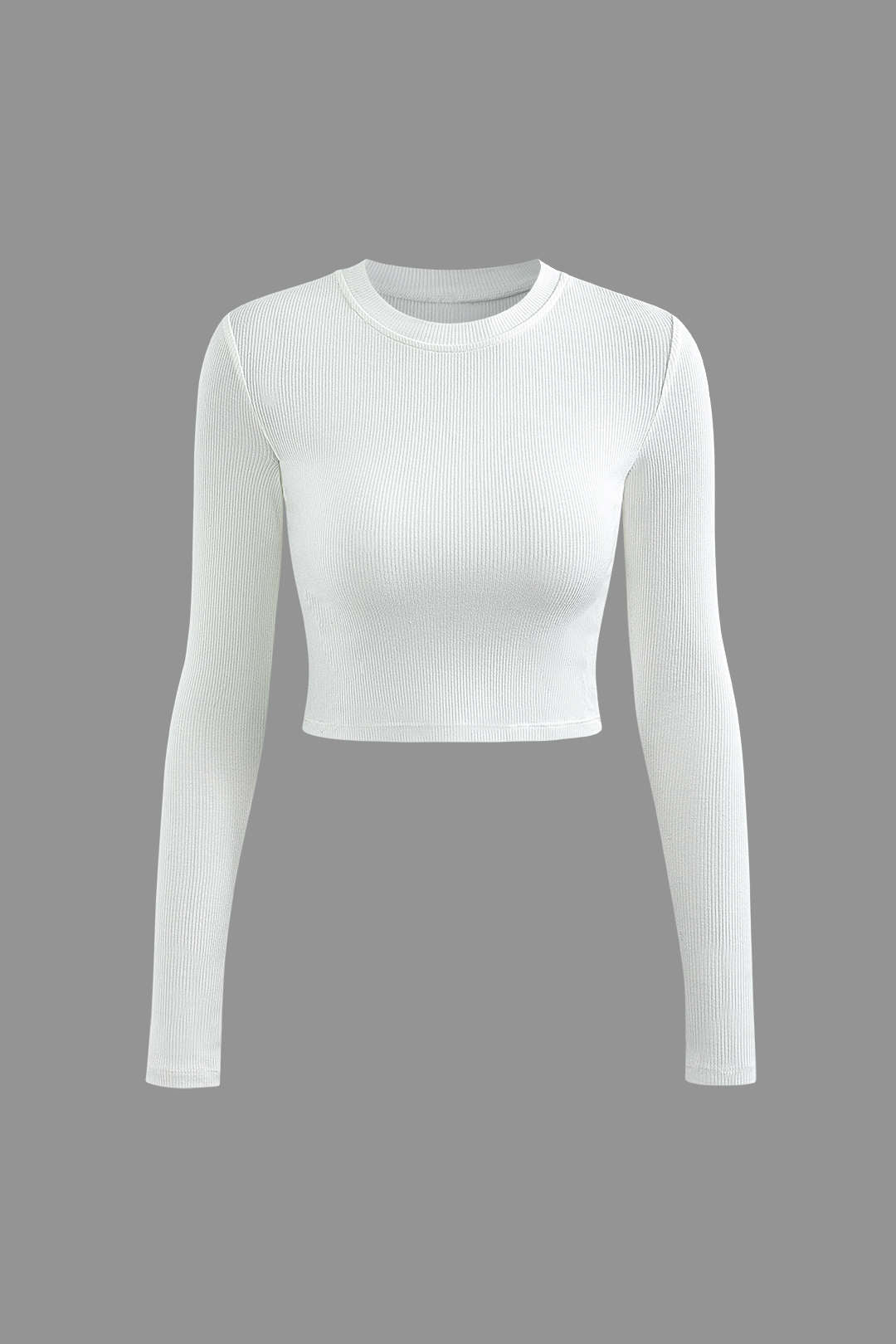 Coquette Aesthetic Solid Round Neck Long Sleeve Crop Top for Y2K Fashion Lovers