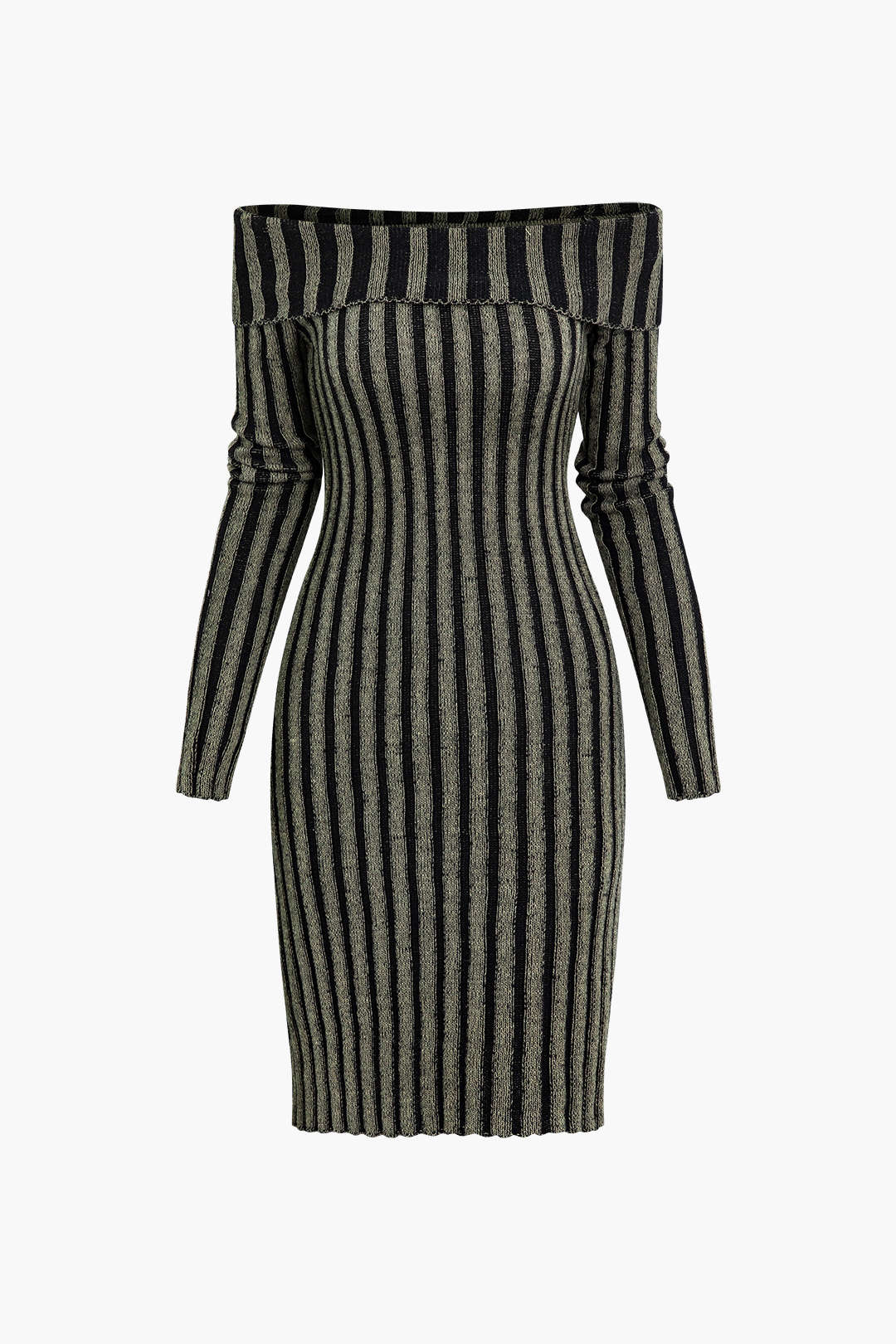 Coquette Aesthetic Stripe Knit Off The Shoulder Midi Dress for Y2K Fashion Lovers