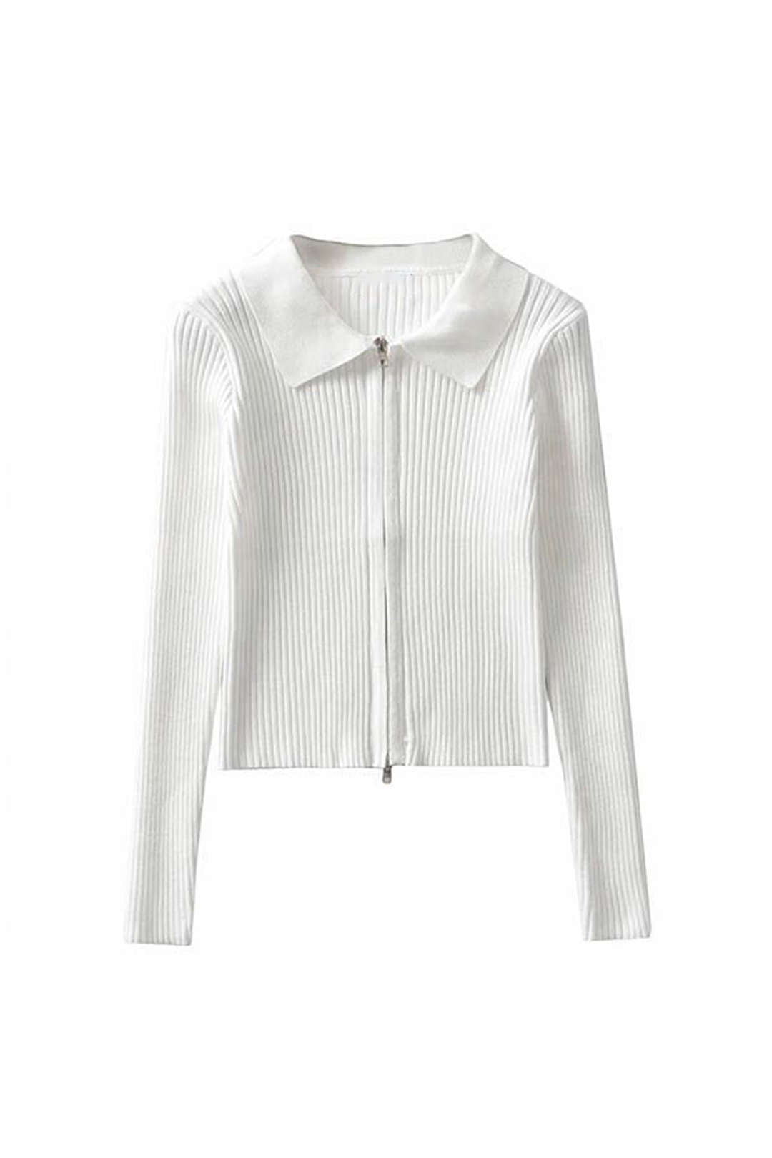 Coquette Aesthetic Zip Up Collar Long Sleeve Rib Knit Cardigan for Y2K Fashion Lovers
