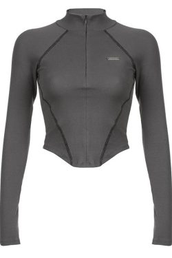 Coquette Aesthetic Zip-Up Long Sleeve Solid High Neck Top for Y2K Fashion Lovers