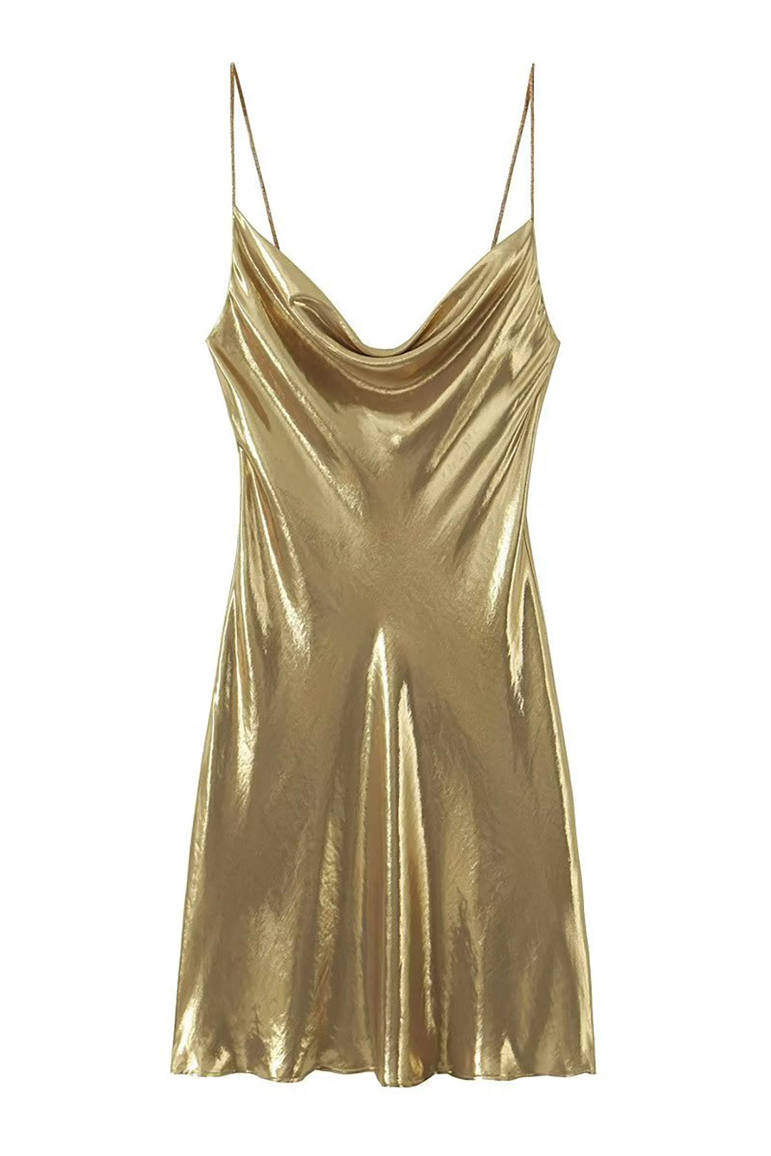 Cowl Neck Metallic Slip Mini Dress - Y2K Aesthetic Party Dress for Chic Nights Out